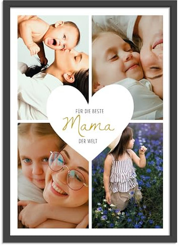 OWLBOOK® Personalisierte Foto Geschenke für Mama - Foto Collage mit 4 Fotos - Mama Geschenk als Geburtstagsgeschenk Muttertagsgeschenke | Bild A4/A3 optional mit Rahmen