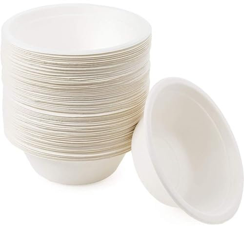 Generico 50 150 ciotole di carta in bagassa, 400 ml, piatti monouso, biodegradabili, per feste, matrimoni, picnic (150 pezzi)