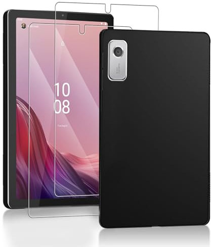 Case for Lenovo Tab M9 +2 Pieces Screen Protector,Shockproof Anti Scratch Ultra Slim Soft TPU Silicone Touch Lightweight Cover,Black