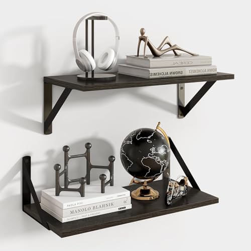 Axeman Floating Shelves, Black Shelves for Wall Set of 2, 40cm x 20cm | Book Shelf, Wall Shelves with Brackets, Engineered Wood, Mounting Hardware Included, for Bathroom, Kitchen, Laundry Room