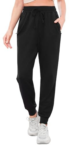 Terecey Pantalon de Jogging Femme en Coton Pantalons de Sport Doux Longue avec Poches Zippées pour Running Fitness Training