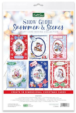 Katy Sue Luxury Snow Globes Snowmen & Scenes Christmas Kit. Makes 6 Shaker & 6 Dimensional Cards. Contains Globes, Inserts, Decoupage & Embellishments