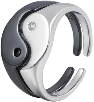 PRAOFRT 2 Stücke Ringe frauen Damenring Ring Gold Silber Set,Silber ringe 925 frauen Stapelbares Kombinationsset, Tai Chi Bagua Muster Yin Yang Tai Chi Ring.