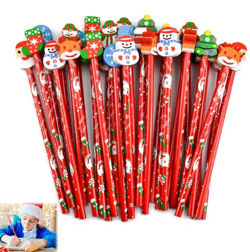 NAROSEBE 32 Pz Matita Natalizia Con Gomma 18cm Matite Natalizie Matita Natalizia Con Gomma Matite Hb Con Gomma Matita Regalo Bambini Matita 8 Stili Gomme Pupazzo Di Neve Babbo Natale Renna Albero