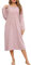 Lovasy Chemise de Nuit Coton Femme Longue Robe de Nuit à Rayures Manches Longues Vêtement de Nuit Boutonnée Douce avec Poches C Rose M