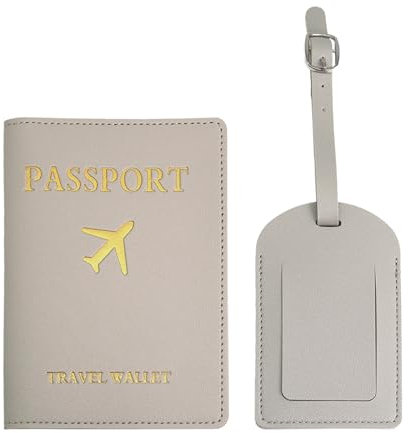 YMWALK Porta Passaporto e Etichette per Valigie, Custodia per Passaporto, Porta Carte di Credito e Documenti da Viaggio in Pelle PU, Set Accessori per Viaggi d'Affari (Grigio)