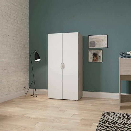 Dmora - Garde-Robe 2 Portes Loire, Meubles de Chambre, Penderie de Plain-Pied, Placard à vêtements, 79x52 h166 cm, Chêne Clair et Blanc Mat
