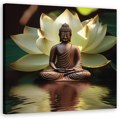 Feeby Leinwand Bilder - Zen-Buddha Seerose - Canvas 60x60 cm - Deko Wohnzimmer - Wandbilder Schlafzimmer - Deko Aesthetic - Wand Deko - Leinwand Groß - Deko Zimmer - Leinwandbilder XXL