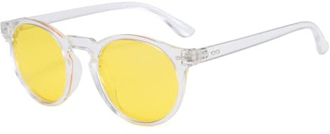 Long Keeper Rétro Lunettes de Soleil Ronde Polarisée Lunettes Rondes Vintage Classique Lunettes de Conduite Anti Reflet pour Femme Homme (Transparent Monture - Lentilles Jaune)
