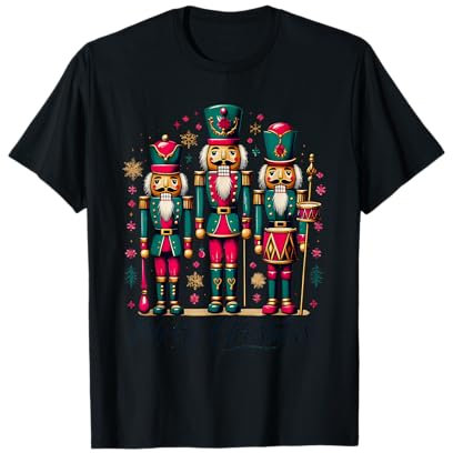 Retro Christmas Tee Shirts für Vintage Xmas Party - Unisex-Erwachsene & Unisex-Kinder - Schwarz - Klein - Kurzarm - T-Shirt - Weihnachten - Nussknacker