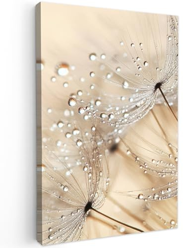 MuchoWow© Bild auf Leinwand Klein Mini Schlafzimmer Bilder Badezimmer Wand | 20x30 cm - Deko Wohnzimmer Modern Wanddeko Bilderwand Geschenk Pusteblume - Abstrakt - Natur - Beige