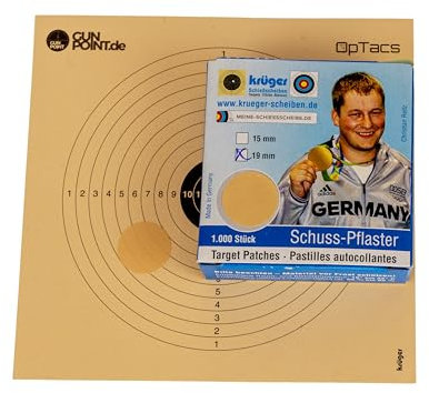 OpTacs Krüger Schusspflaster 1000 Stück Beige Original Schießscheiben Karton für Luftgewehr Luftpistole Zielscheibe Klebepunkte Zielscheiben Aufkleber