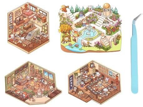 Cosmeria 4 Sätze DIY 3D Hausaufkleber Set Typ G, 3D Sticker Scene, Kreativer Stressabbau Für Kinder, Erwachsene, Sticker Therapy, Kreative Szene Spaß Stacking