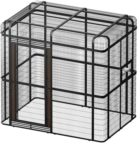 Outdoor Large Walk-in Cage 87-inch Heavy Duty Bird Cage Carbon Crystal Board Aviary Parrot Cage Wide Flight Metal Birdcage for Macaw Budgie Conure Lovebird Parakeet Cockatiel, 7.22x5.25x6.8ft, Black