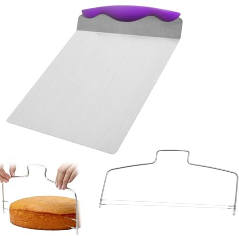 NHQZ Set Professionnel de Layer Cake 2 Pièces Acier inoxydable Coupe-gâteau | Couteau + Plateau | Kit Complet Pâtisserie Layer Cake en Acier Inoxydable