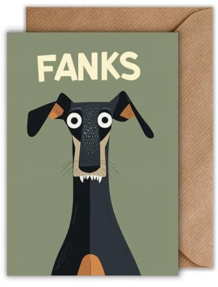 WBdesignz Danke Karte mit Umschlag - Dankeskarte “Fanks” Dankeschönkarte Dobermann Dankkarte für Freunde Partner Kollegen (DIN A6)