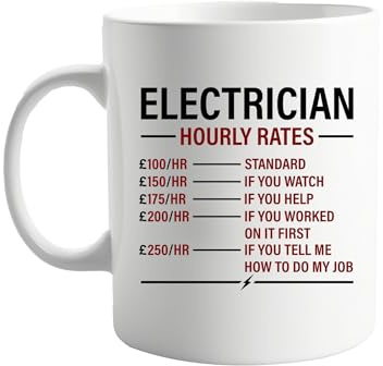 Electrician Rates Mug - Funny Coffee Mug for Electricians, Electrical Engineers, Apprentice Electricians, Handymen, DIY Enthusiasts, Anyone Who likes a Good Spark Gift for Birthdays, Father's Day