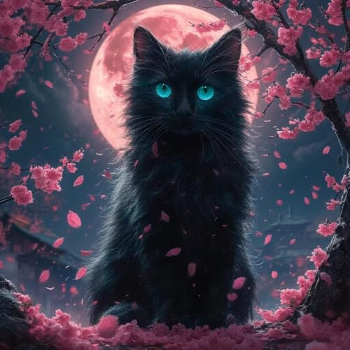 Malen Nach Zahlen Erwachsene Cat Night Sky, DIY Kreativ Set Erwachsene, 40x40cm Malen Nach Zahlen Kinder und Anfänger, mit Pinseln und Acrylfarben Handgemalt Ölgemälde Leinwand, Gifts Home Decor D-68