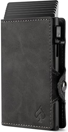 CARD Nine! Clip Wallet mit RFID-Schutz - Cash Clip Geldbörse - Slim Wallet mit Geldklammer - Kartenetui für Damen & Herren - Geldbeutel für Karten & Scheine - Portmonnaie (Grau, Mit Münzfach)