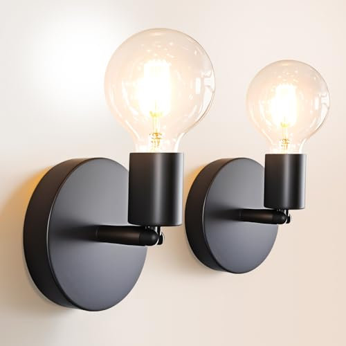 Mlihove Wall Sconces 2 Pack, Black Wall Lights Industrial Up and Down, Indoor E27 Metal Vintage Wall Lamp Fixtures for Bedroom, Living Room, Kitchen, Hallway, Restaurant, Bar (Not Included Bulb)