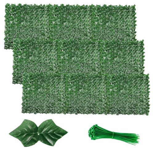 3 PCS Artificial Ivy Fence Screening 3m x 1m (118x39in), Garden Screening UV Protected, Artificial Hedge Roll with Faux Vine Leaf Decoration for Outdoor Garden Balcony with 150 Free Nylon Ties