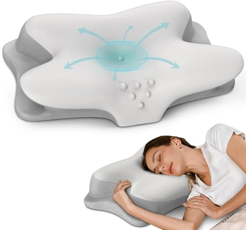Halswirbel-Nackenkissen – Kühlkissen zur Linderung von Nackenschmerzen, ergonomisches Seitenschläferkissen zum Schlafen, konturiertes orthopädisches Memory-Schaum-Kissen für Rücken- und Bauchschläfer