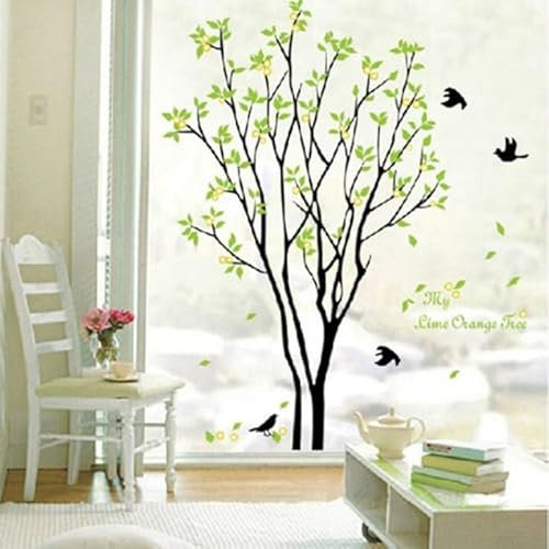 Sticker mural amovible en PVC pour chambre d'enfant et espaces de vie Motif arbre vert