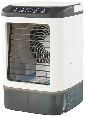 YCYRF Enfriador de Aire Portatil, Climatizador Evaporativo Silencioso, Aires Portatiles Frio, 900ml, Bandeja de Hielo Incorporada, 3 Velocidades de Viento, Atomización de 2 Etapas, Luz de 7 Colores