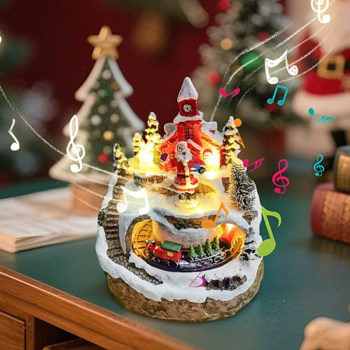 Weihnachtsdorf mit Beleuchtung, Spieluhr Weihnachten mit Musik, LED Weihnachtsdorf mit Zug, Christmas Town, Weihnachtshaus Beleuchtet, Weihnachtsdeko, Geschenke Weihnachten für Freunde und Familie