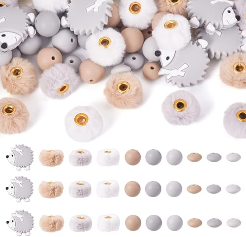 Spritewelry Igel-Silikon-Fokal-Perlen, Kunstfell, Bommel, Silikon-Abstandshalter für DIY-Stifte, Schlüsselanhänger, Schlüsselbänder, Armbänder, Schmuckherstellung, 50 Stück