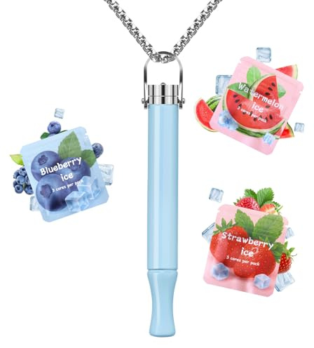 CARITATE Collier Réglable sans Fumée- Inhalateur à Arômes Accessoire d'Entraînement à la Respiration Profonde, Tube Métallique et Coussinets Aromatiques pour Apaisement et Concentration, Bleu
