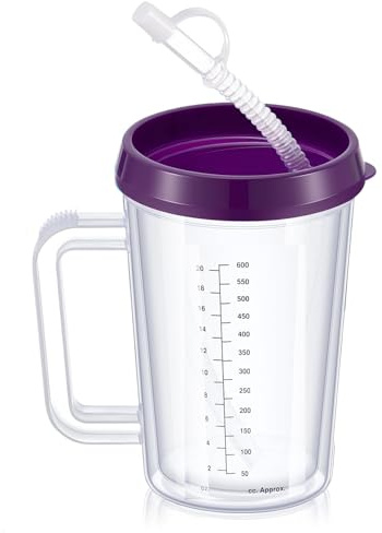 ZHUIYIWIN 600ml Tasse à boire pour adultes handicapés,Gobelet Pour Personnes Âgées, Mug de Voyage Portable avec Couvercle en Paille Pour Enfants Pour Adultes Pour Personnes Âgées (Violet)