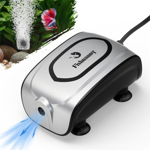 Fishnanny Quiet 3W/5W Aquarium Air Pump - Small & Powerful Dual Outlet Fish Tank Air Pump, Adjustable Oxygen Aerator Pump with Air Stone Bubbler Kits for 1-600L Fish Tanks (Silver, 2026 New)