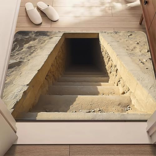 boiszeda 3D Fußmatte Stein Tunnel, Optische Illusion Teppich, rutschfeste Matten für Innen Außen