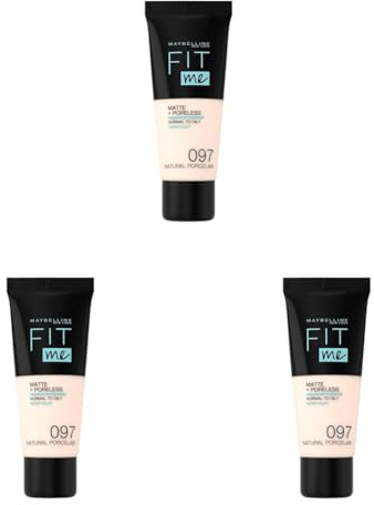 MAYBELLINE MakeUp Fit Me Foundation Matte, 097 natural porcelain, 30 ml (Packung mit 3)
