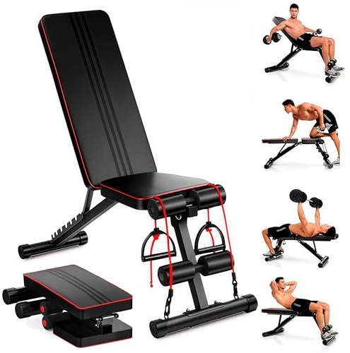 EveryKip Verstellbare und zusammenklappbare Hantelbank für Hanteln und Hanteln, multifunktionale Hantelbank, Heim-Fitnessstudio, 7-in-1-Ganzkörpertraining, verstellbare Rückenlehne und Sitz