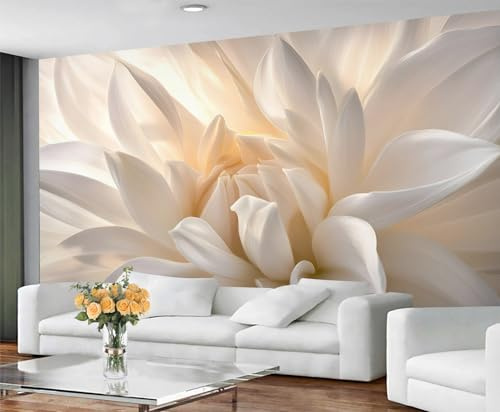 GIVLWF Wallpaper 3D Flowers Home Decor & Wall Mural, White Floral Bedroom Wallpaper, Nordic Floral Wall Paper for Living Room, Large Mural - Not Self-Adhesive
