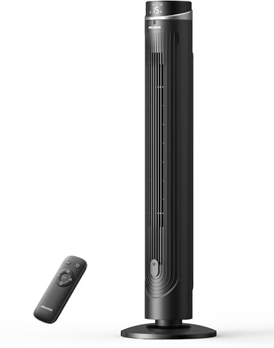 Pelonis Standventilator mit DC-Motor, 12 Geschwindigkeiten, 90° Oszillation, AI-Temperaturmodus, 24h Timer, Touch-Bedienung & Fernbedienung – Leise & Energiesparend für Zuhause & Büro