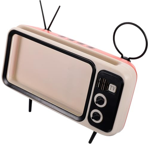 HEATSHAKING Retro Tv Handyhalterung mit Lautsprecher Desktop Smartphone Ständer aus Kunststoff in Orange Kratzfest Mobiles Tv Erlebnis für Filme und Video Streaming