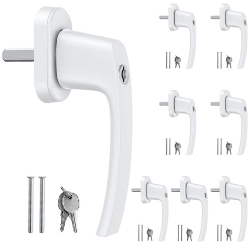 VORXEON 8er Set 35mm Fenstergriff abschließbar Weiß – Aluminium Fenstergriffe für Fenster & Balkontür, mit Schloss, Kindersicherung, 7x7mm Vierkant, 43mm Lochabstand