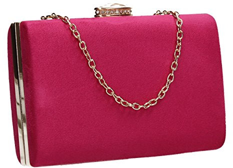 SwankySwans Surrey Suedette Velvet Womens Elegant Ladies Party Prom Wedding Bridal Box Clutch Bags (Fuschia Pink)