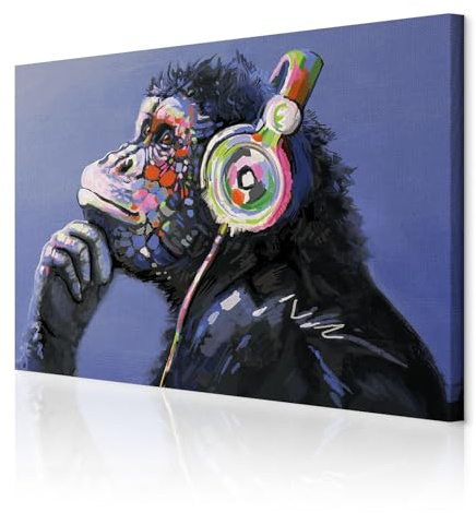 decomonkey Wandbilder Affe Banksy 120x80 cm 1 Teilig Leinwandbilder Musik | Strukturleinwand, Holzkeilrahmen, Bild auf Leinwand, Kunstdruck, Wanddeko, Wohnzimmer, Wanddekoration, Street Art