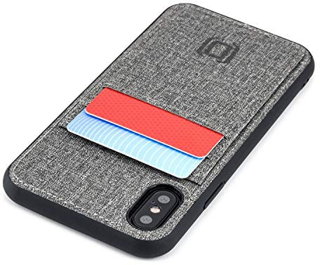 Dockem Luxe M2T Wallet Case for iPhone X and iPhone XS: Slim TPU with Canvas Synthetic Leather 2 Pocket Card Case with Integrated Metal Plate for Magnetic Mounting