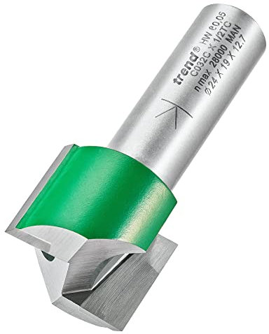 Trend CraftPro Straight Two Flute Router Cutter Bit, 1/2 Inch Shank, 24mm Cut Diameter & 19mm Cut Length, Tungsten Carbide Tipped, C032CX1/2TC