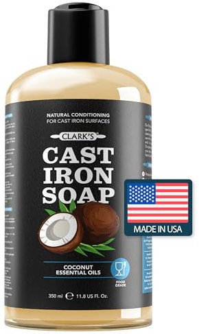 Cast Iron Soap (355ml) by CLARK'S - 100% Plant Based Castile & Coconut Soap - Vegan Friendly - No Detergents, Parabens, or Synthetic Foaming agents - Specially Formulated for Cast Iron Cookware