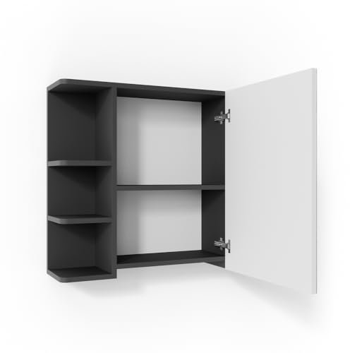 Vicco Bad Spiegelschrank Fynn, Badezimmerspiegel, Anthrazit/Weiß, 80 x 64 cm