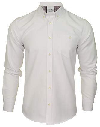 Xact Men's Oxford Long Sleeved Shirt, Button-Down Collar, Cotton Rich, Regular Fit (White) XL