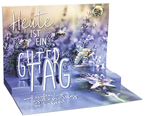 KE - 3D Pop Up Geburtstagskarte, Bienen & Lavendel Motiv, Glitzer-Elemente, DIN B6 Klappkarte, Glückwunsch & Grußkarte