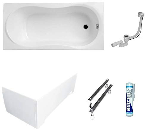 ECOLAM Baignoire rectangle Gracja Polimat 180x80 cm + tablier | pieds + siphon et silicone set complet