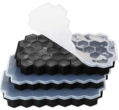 Sechseckige Eiswürfelform Silikon, 3er Pack 37Fach Eiswürfelbehälter mit Deckel,Ice Cube Tray BPA-Freie für Getränke/Bier/Babynahrung/Fruchteiswürfel